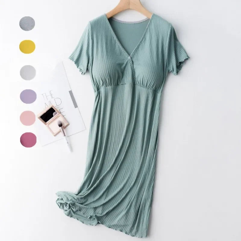 Soft Modal Nursing Nightgown – Short Sleeve Maternity & Breastfeeding Sleepwear