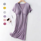 Soft Modal Nursing Nightgown – Short Sleeve Maternity & Breastfeeding Sleepwear