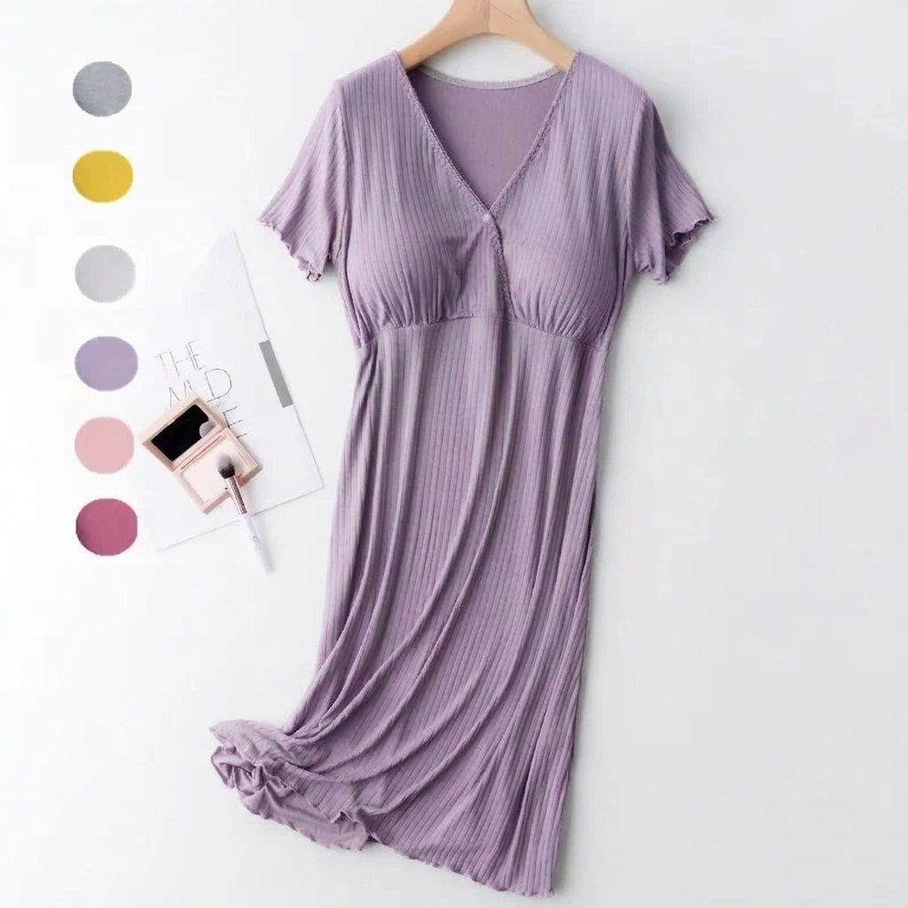 Soft Modal Nursing Nightgown – Short Sleeve Maternity & Breastfeeding Sleepwear