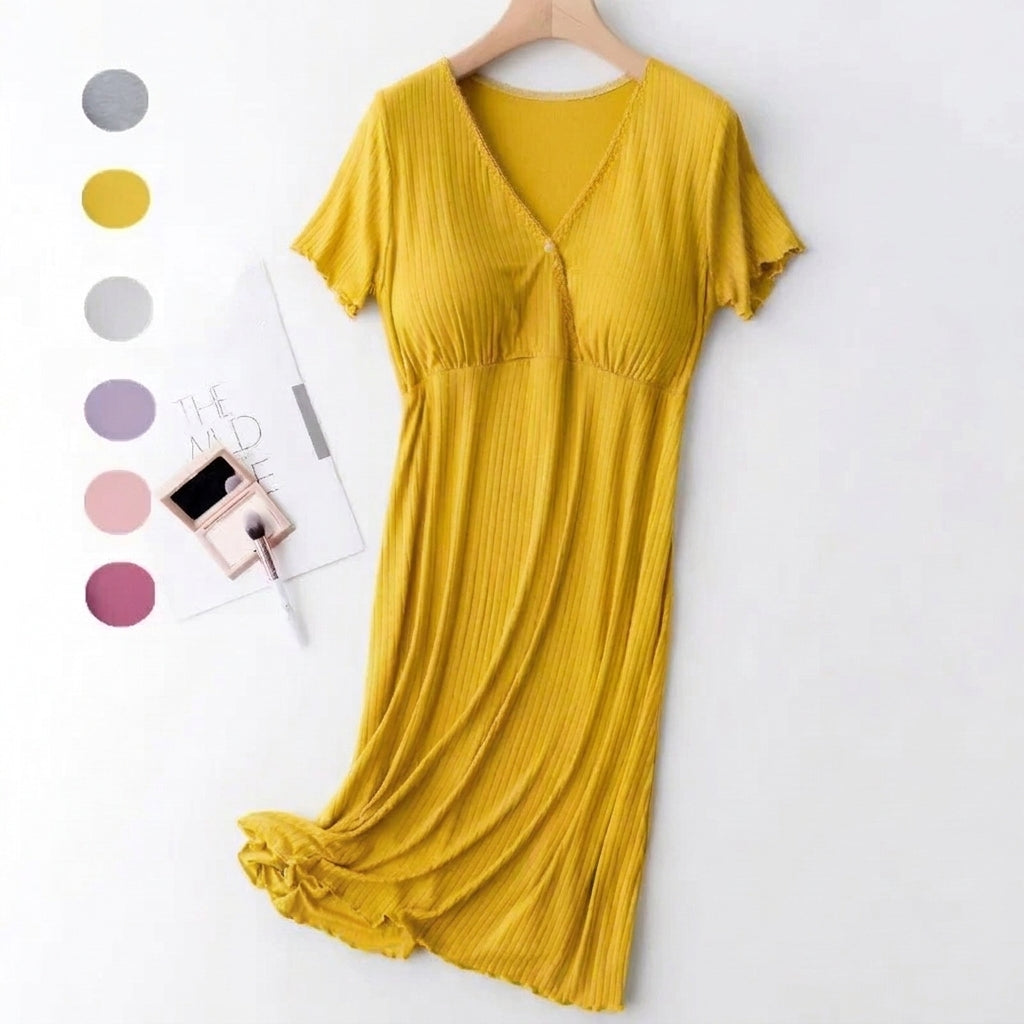 Soft Modal Nursing Nightgown – Short Sleeve Maternity & Breastfeeding Sleepwear